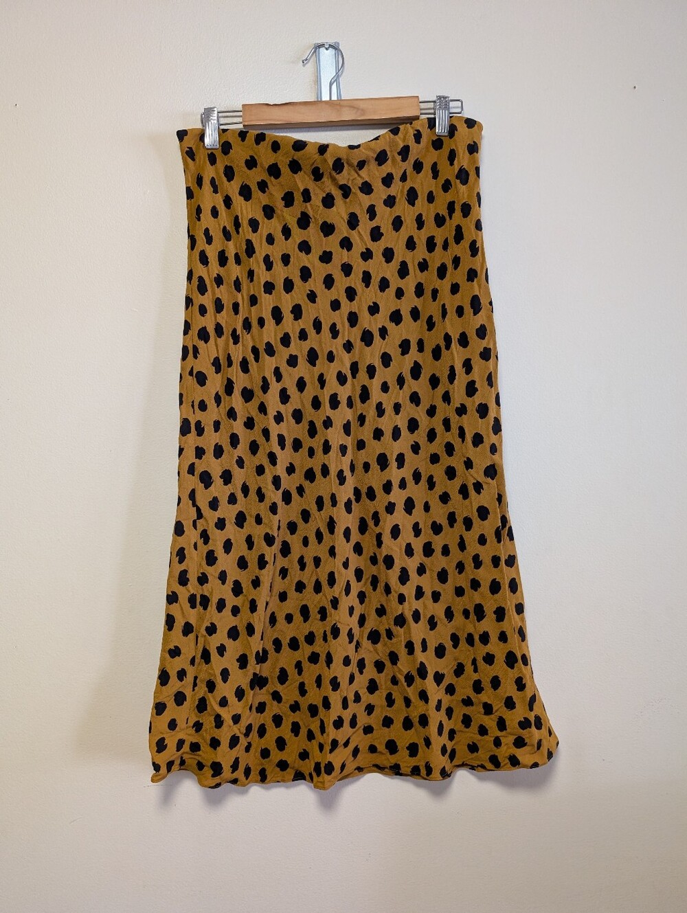 Madewell Leopard Spot Midi Skirt Size 14 Mustard Black Viscose